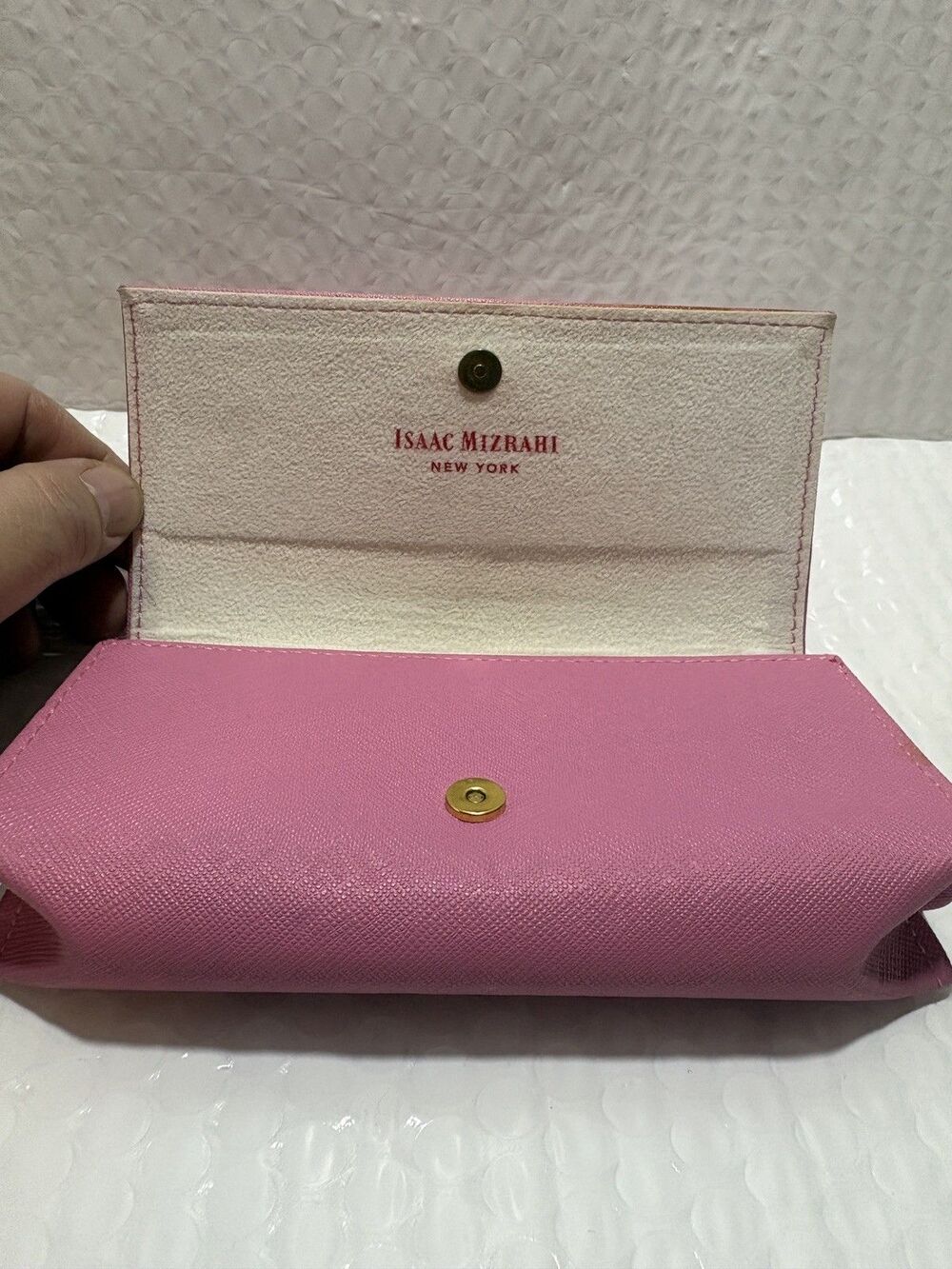 Women's Bubble Gum Pink Isaac Mizrahi New York Eyeglasses Case With Snap Closure